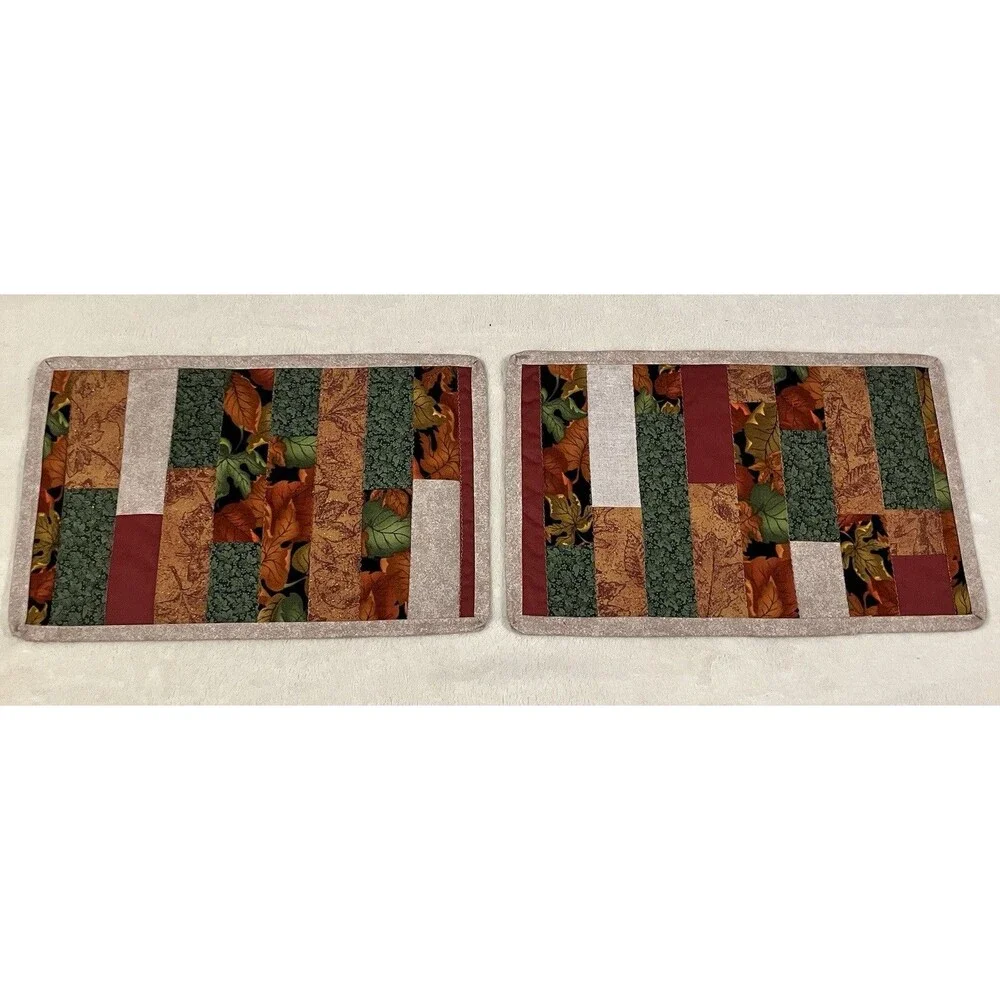 Handmade Quilted Autumn Kitchen Table Runner w /4 Placemats & 2 Centerpieces Set